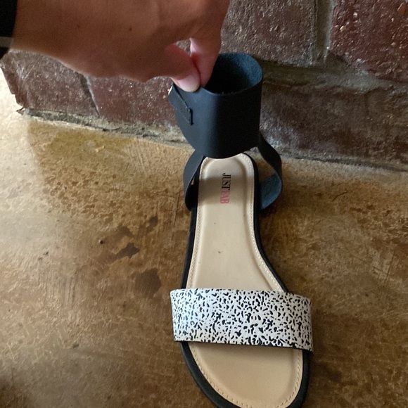 JUST Fab black‎ and animal print gladiator sandals - Picture 6 of 9